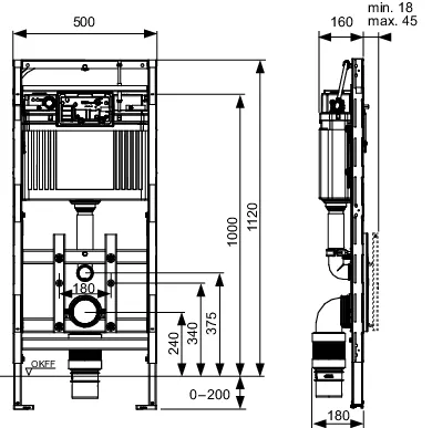 TECElux WC-Modul 200 Bauhöhe 1120 mm höhenverstellbar