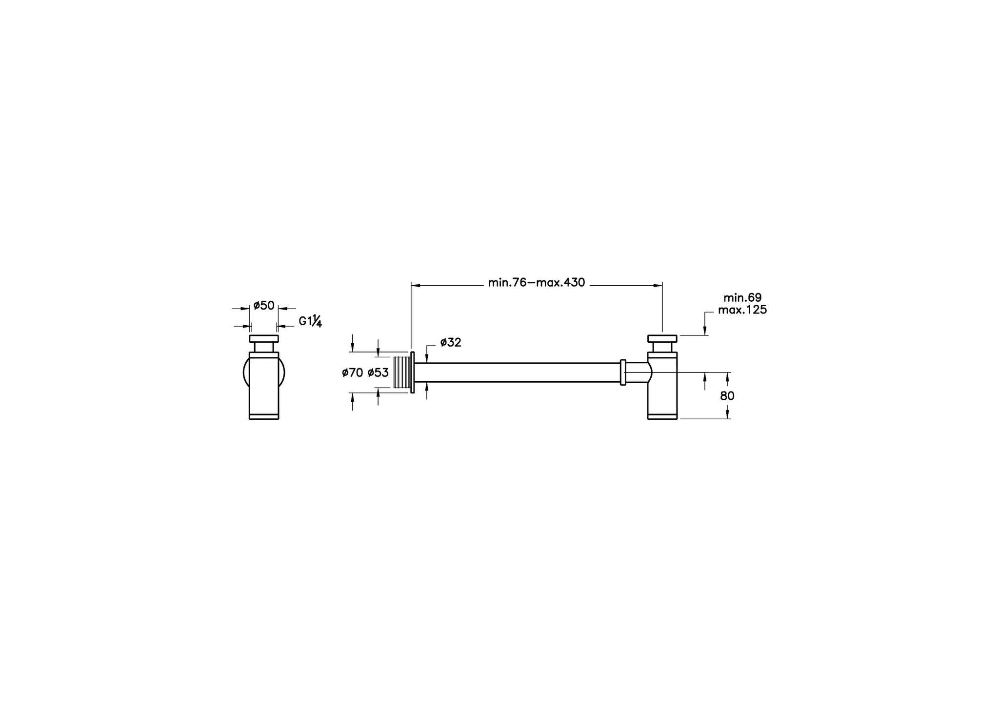 VitrA Design Siphon Abgangsrohr und Rosette G 1 ¼″ Maximallänge 43 cm Chrom VitrA Design Siphon Abgangsrohr und Rosette G 1 ¼″ Maximallänge 43 cm Chrom