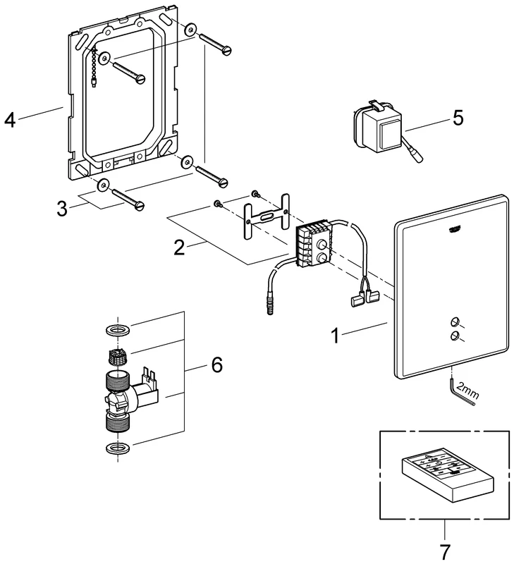 Infrarot-Elektronik Tectron Skate 37749, für Urinal, Fertigmontageset für Rohbauset 37 006, Wandeinbau, Trafo 230 V AC, 50 Hz, 3,2 VA, chrom