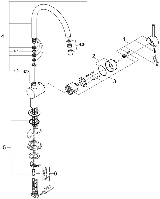 Einhand-Spültischbatterie Minta 32917, Einlochmontage, C-Auslauf, chrom