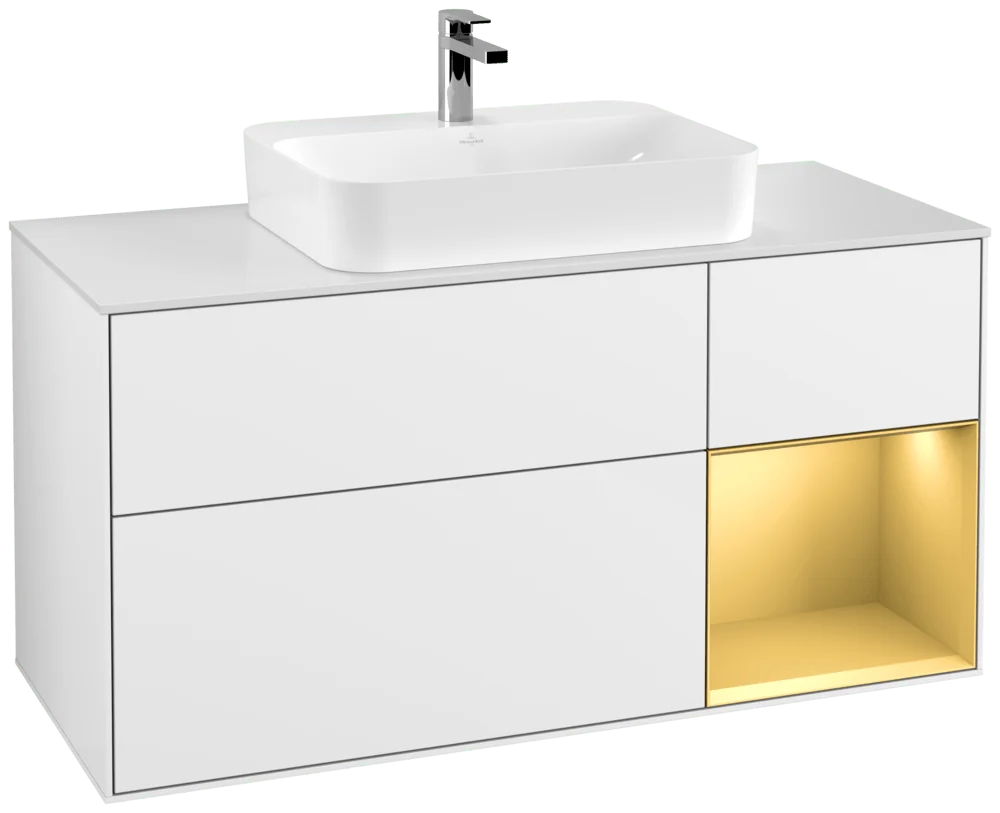 Villeroy & Boch Finion Waschbeckenunterschrank G42 1200x603x501mm Glossy White Lacquer / Gold Matt Lacquer Villeroy & Boch Finion Waschbeckenunterschrank G42 1200x603x501mm Glossy White Lacquer / Gold Matt Lacquer