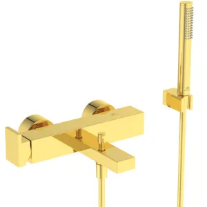 Ideal Standard Badearmatur Aufputz Extra Ausladung 188mm mit Stab-Handbrause Brushed Gold