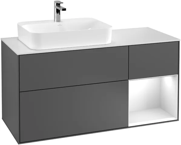 Villeroy & Boch Waschtischunterschrank „Finion“ für Schrankwaschtisch 120 × 60,3 × 50,1 cm 3 Schubladen, für Waschtischposition links, inkl. Beleuchtung links