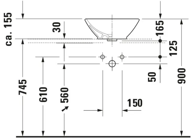 Aufsatzbecken Bacino 420 mm quadratisch, mit ÜL, ohne HLB, weiß