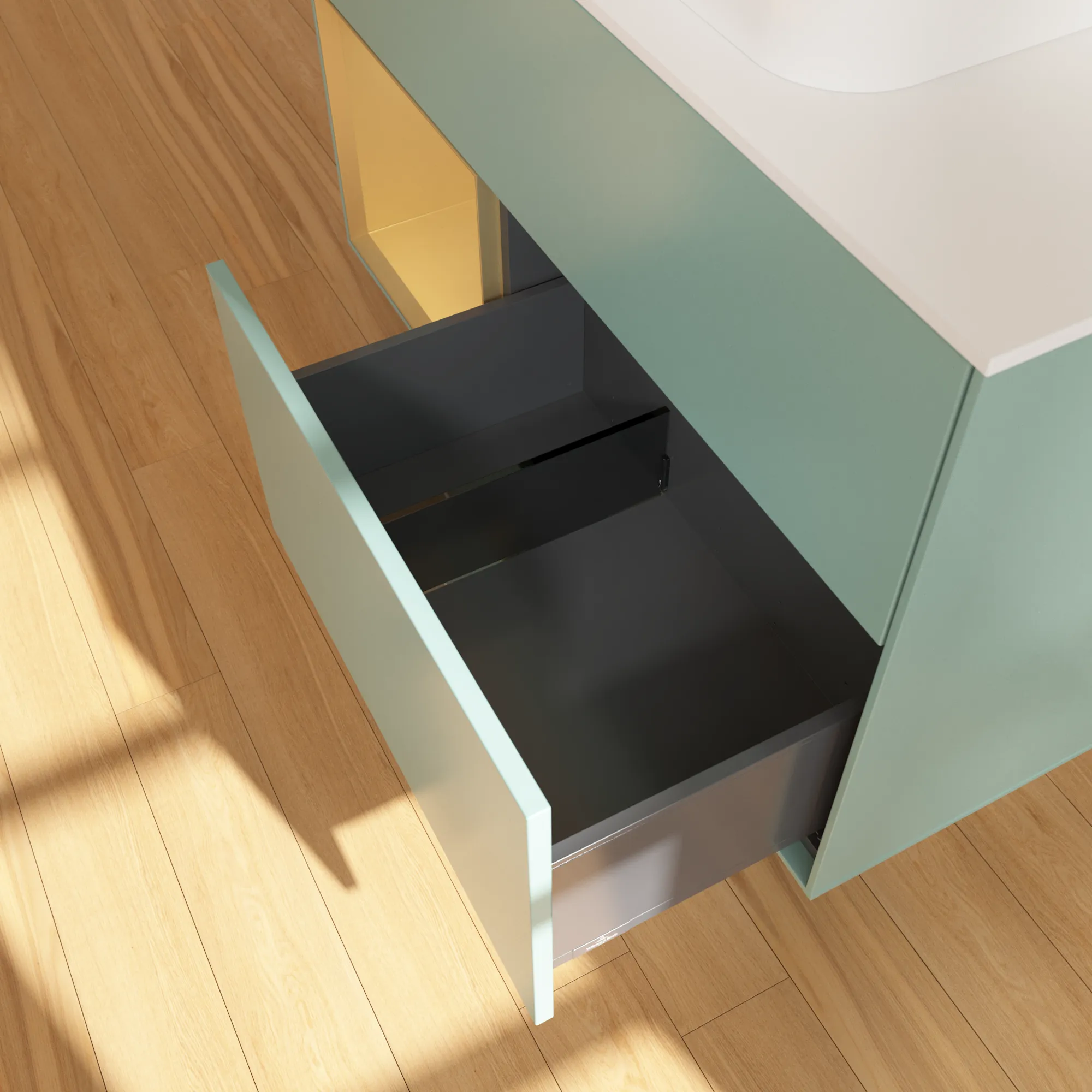 Villeroy & Boch Waschtischunterschrank „Finion“ für Schrankwaschtisch 1000 × 603 × 501 mm Olive Matt Lacquer, ohne Hahnlochbohrung, für Becken mittig Villeroy & Boch Waschtischunterschrank „Finion“ für Schrankwaschtisch 1000 × 603 × 501 mm Olive Matt Lacquer, ohne Hahnlochbohrung, für Becken mittig