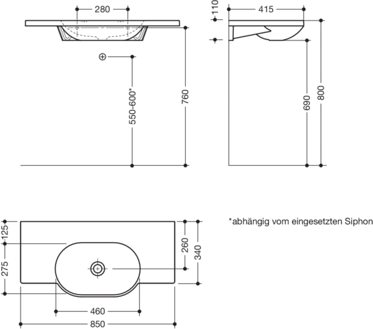 Wandwaschtisch 85 × 41,5 × 11 cm