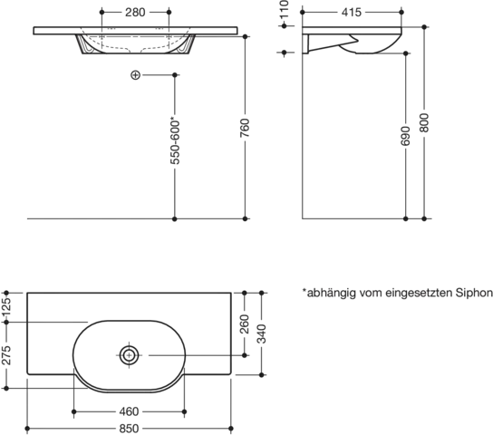 HEWI Waschtisch PG87, alpinweiß, 850x415mm, ohne Überlauf HEWI Waschtisch PG87, alpinweiß, 850x415mm, ohne Überlauf