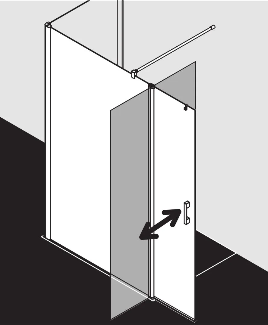 Kermi Duschdesign Walk-In-Duschkabine WALK-IN Wall mit beweglichem Flügel links „PEGA“ Glas Klar, Profile Silber Hochglanz, BV: 775 - 800 mm GAK: 760 - 785 mm WE: 785 - 810 mm H: 1850 mm