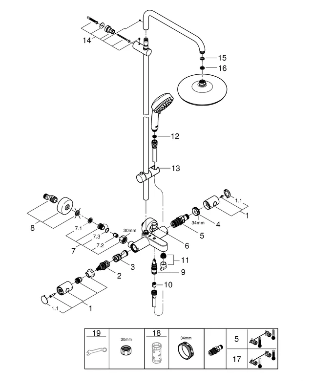 Duschsystem Tempesta Cosmopolitan System 210 26223_1, mit Thermostat-Wannenbatterie, Aufputz-Wandmontage, chrom