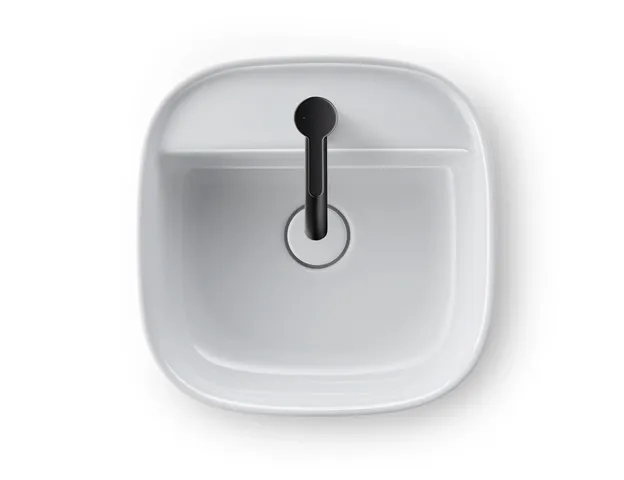 Aufsatzwaschtisch geschliffen „Zencha“ 42 × 42 × 13,5 cm, Hahnlochposition mittig in Weiß Hochglanz Aufsatzwaschtisch geschliffen „Zencha“ 42 × 42 × 13,5 cm, Hahnlochposition mittig in Weiß Hochglanz