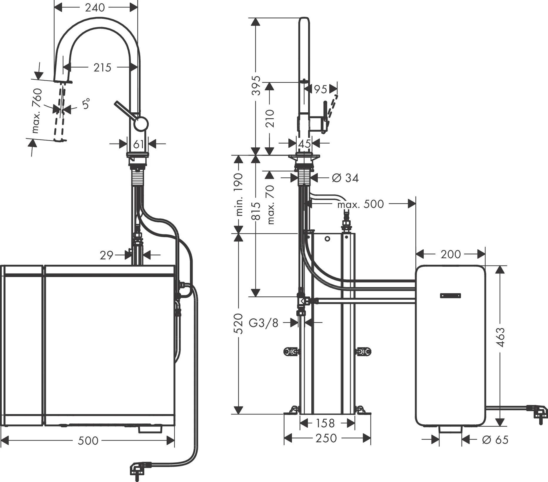 Hansgrohe Aqittura M91 SodaSystem 210 Auszieharm mit Laminarstrahl, Mattschwarz, Hahnlochbohrung 35 mm, max. Auszugslänge 76 cm Hansgrohe Aqittura M91 SodaSystem 210 Auszieharm mit Laminarstrahl, Mattschwarz, Hahnlochbohrung 35 mm, max. Auszugslänge 76 cm