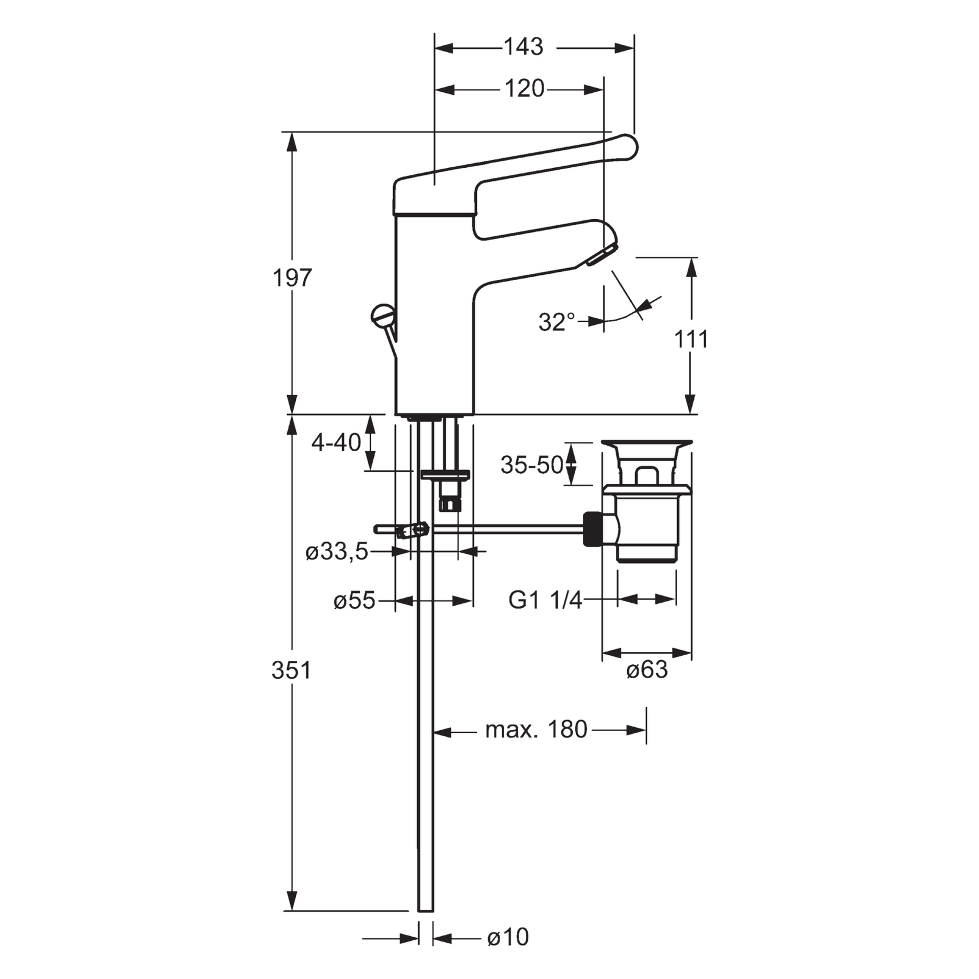 Einhand-Waschtischarmatur Bedienungshebel lang „Medipro“ Ausladung 120 mm in Chrom Einhand-Waschtischarmatur Bedienungshebel lang „Medipro“ Ausladung 120 mm in Chrom