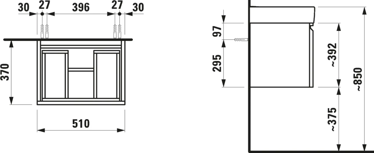 Laufen Waschtischunterbau „PRO S“ 510 × 392 × 370 mm Weiß glänzend