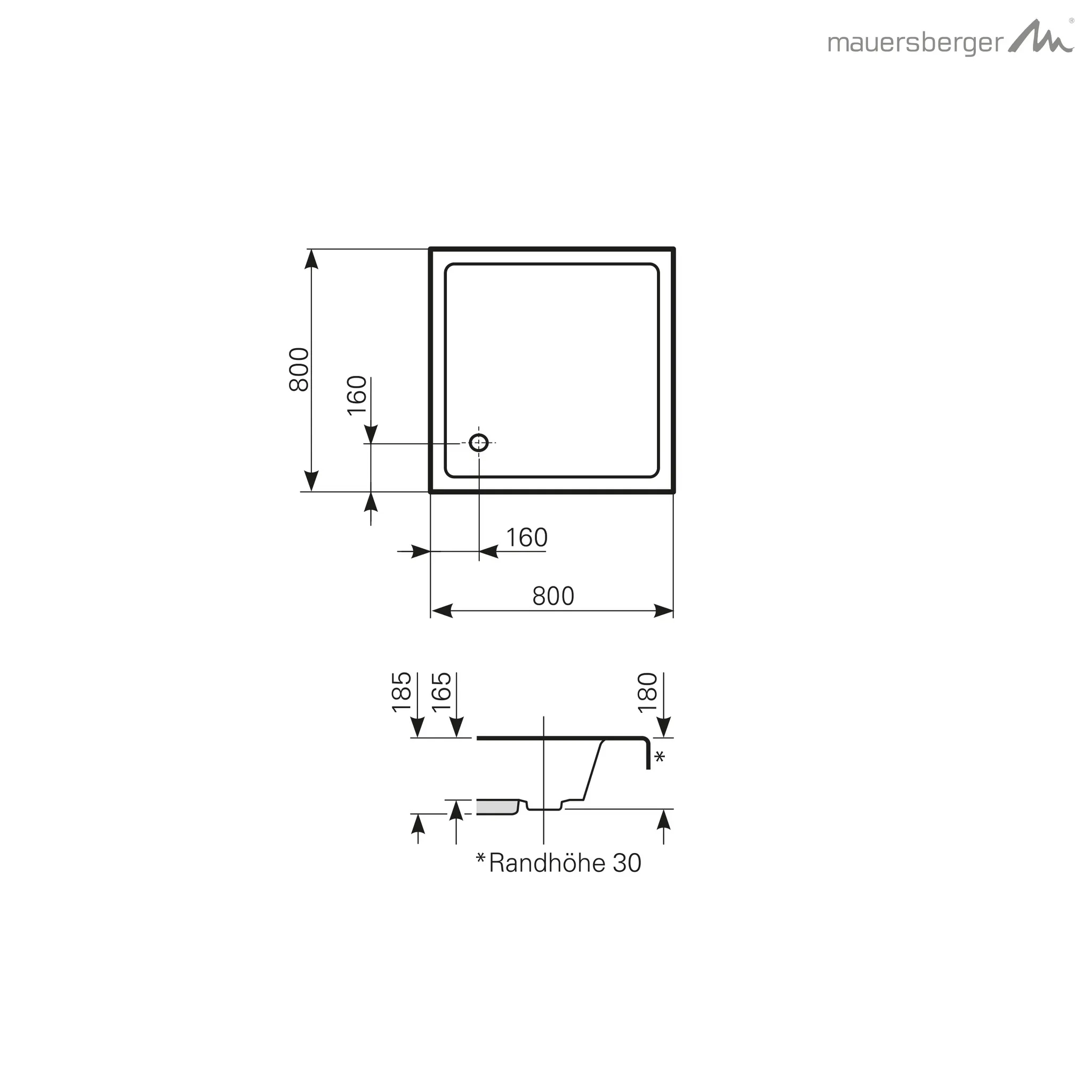 Mauersberger Duschwanne „lutea“ 800 × 800 mm in Weiß