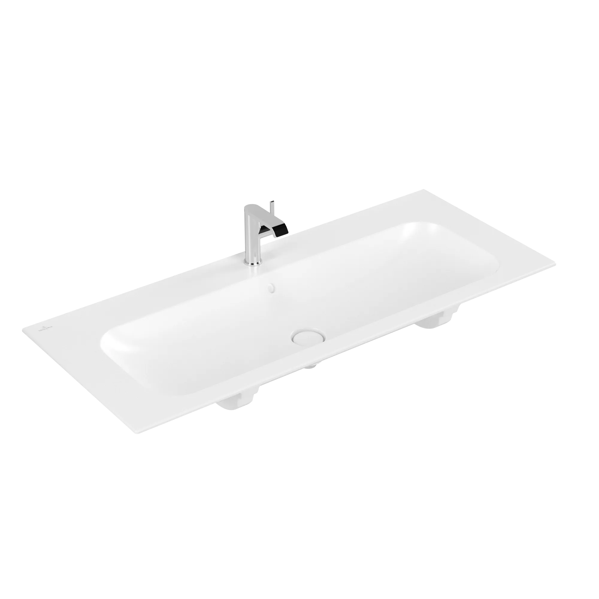 Villeroy & Boch Schrankwaschtisch aus TitanCeram „Finion“ 1200 × 500 × 160 mm, mit Hahnlochbohrung, Hahnlochposition mittig in Stone White, mit CeramicPlus Villeroy & Boch Schrankwaschtisch aus TitanCeram „Finion“ 1200 × 500 × 160 mm, mit Hahnlochbohrung, Hahnlochposition mittig in Stone White, mit CeramicPlus