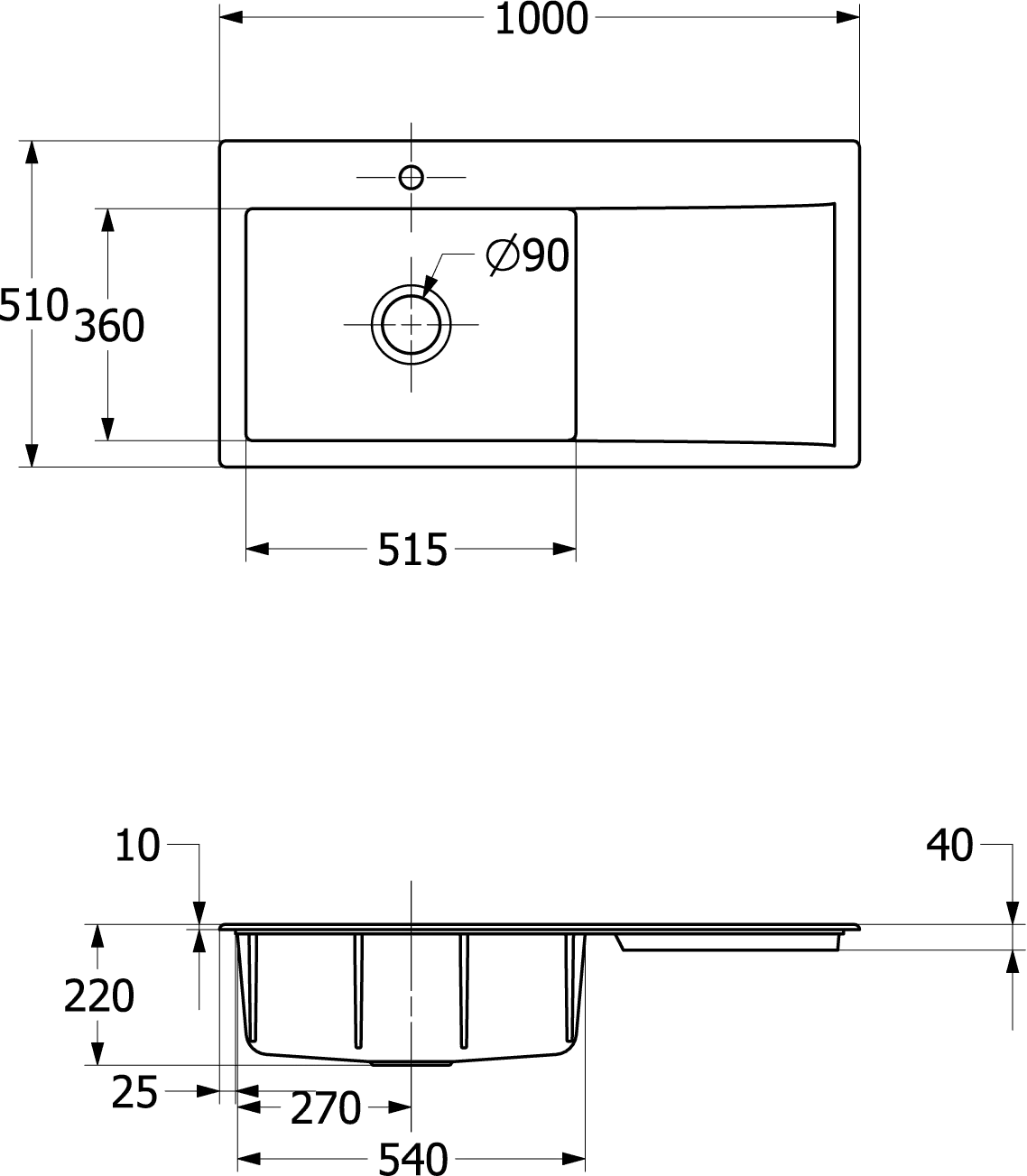 Villeroy & Boch Einbauspüle Subway Style 60 336201, 1000x510mm, links