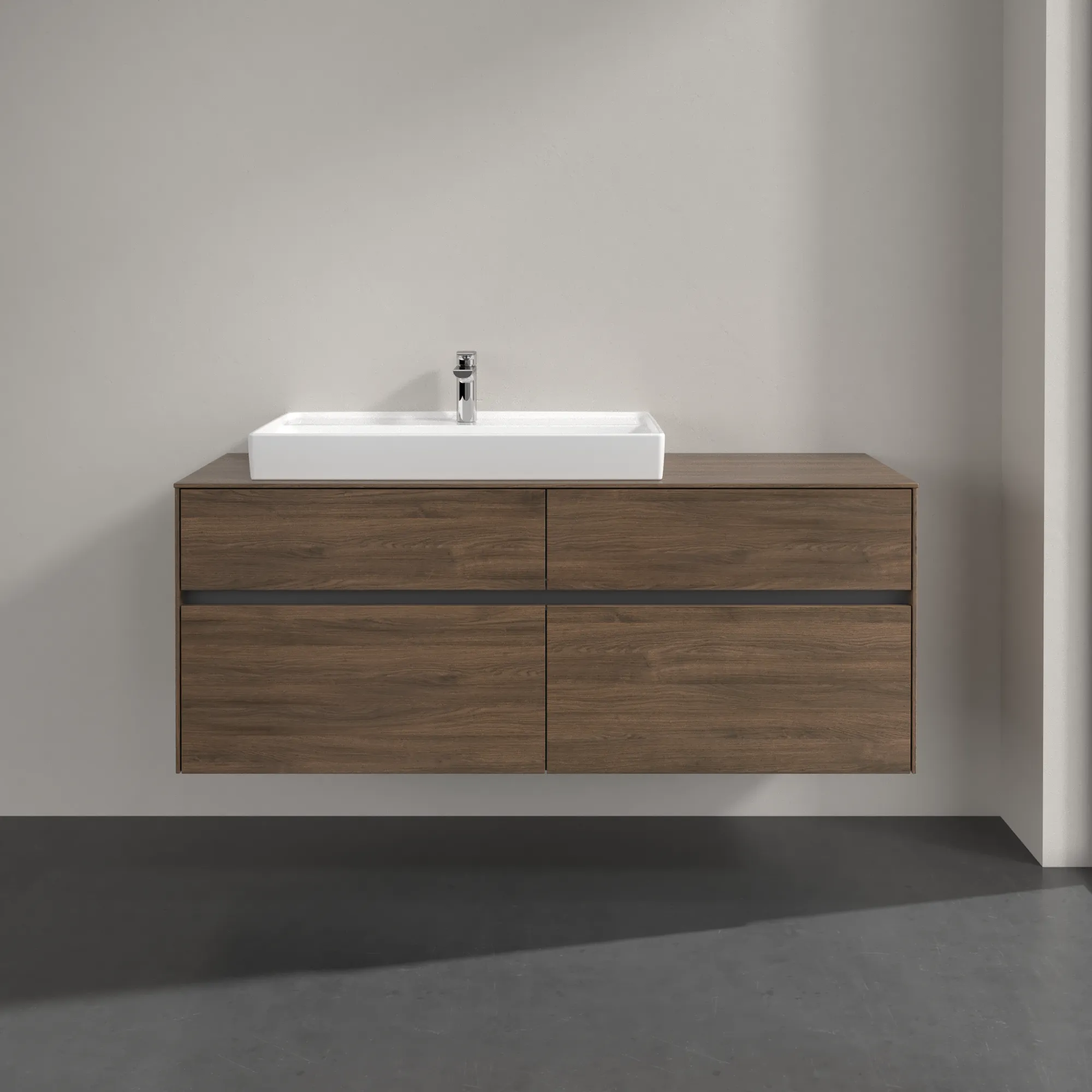 Villeroy & Boch Waschtischunterschrank „Collaro“ 1400 × 548 × 500 mm Arizona Oak, mit Beleuchtung, für Becken links Villeroy & Boch Waschtischunterschrank „Collaro“ 1400 × 548 × 500 mm Arizona Oak, mit Beleuchtung, für Becken links