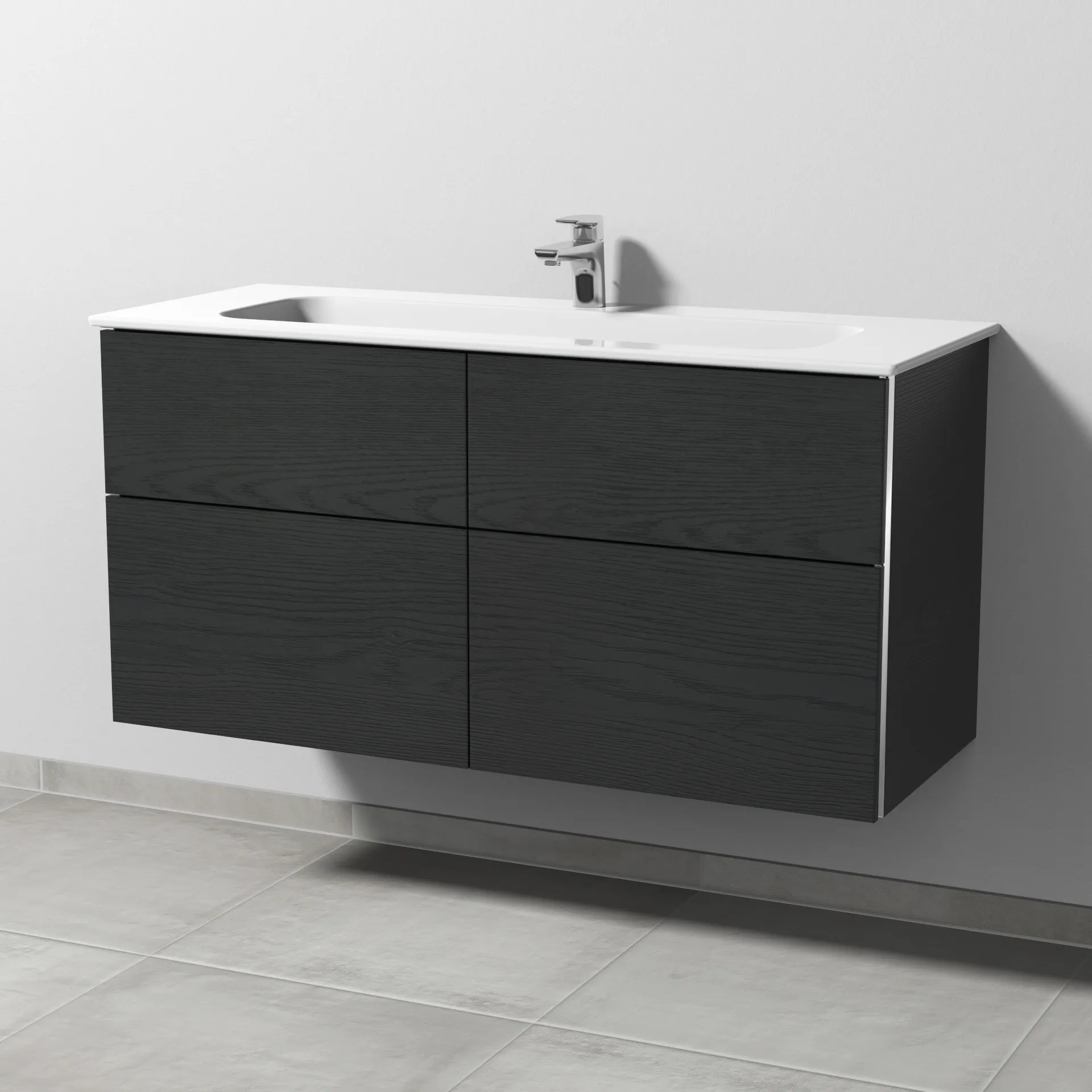 Sanipa Keramik-Waschtisch-Waschtischunterschrank mit Waschtischunterschrank „3way“ 1170 × 582 × 460 mm in Black Oak, mit Hahnlochbohrung, Becken