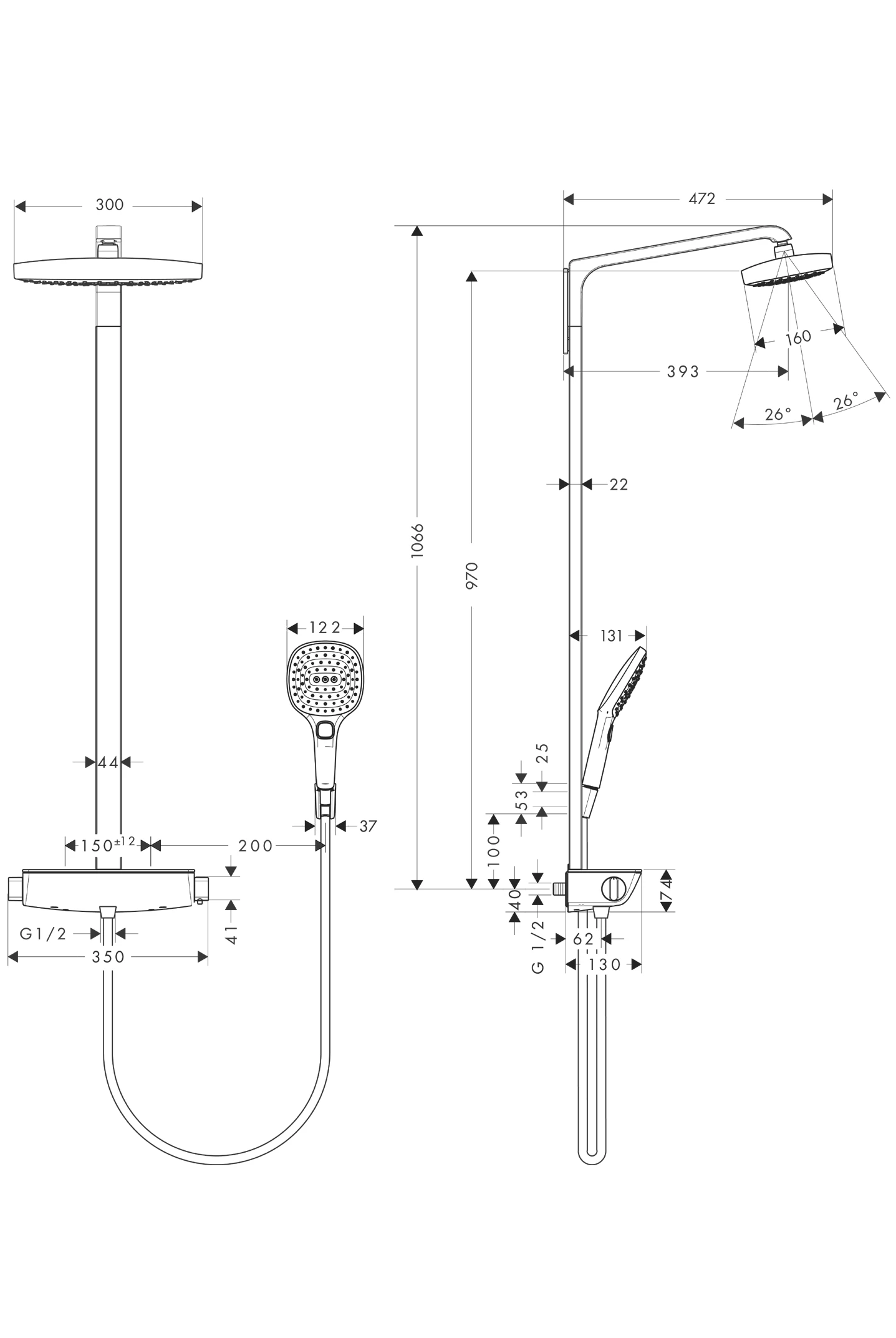 Showerpipe Raindance Select E 300 2jet EcoSmart chrom Showerpipe Raindance Select E 300 2jet EcoSmart chrom
