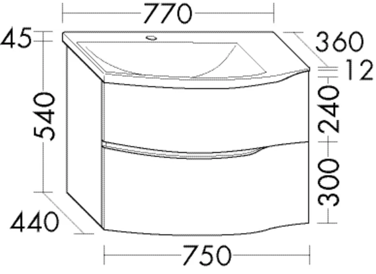 Mineralguss-Waschtisch inkl. Waschtischunterschrank, Mineralguss-Waschtisch;Muldentiefe: 120 mm;Beckenmaß: 675x420 mm;Waschtischunterschrank;1 Schublade oben mit Siphonausschnitt und Inneneinteilung;1 Auszug unten;inkl. cleanFlow, Tiefe: 445 mm, Breite: