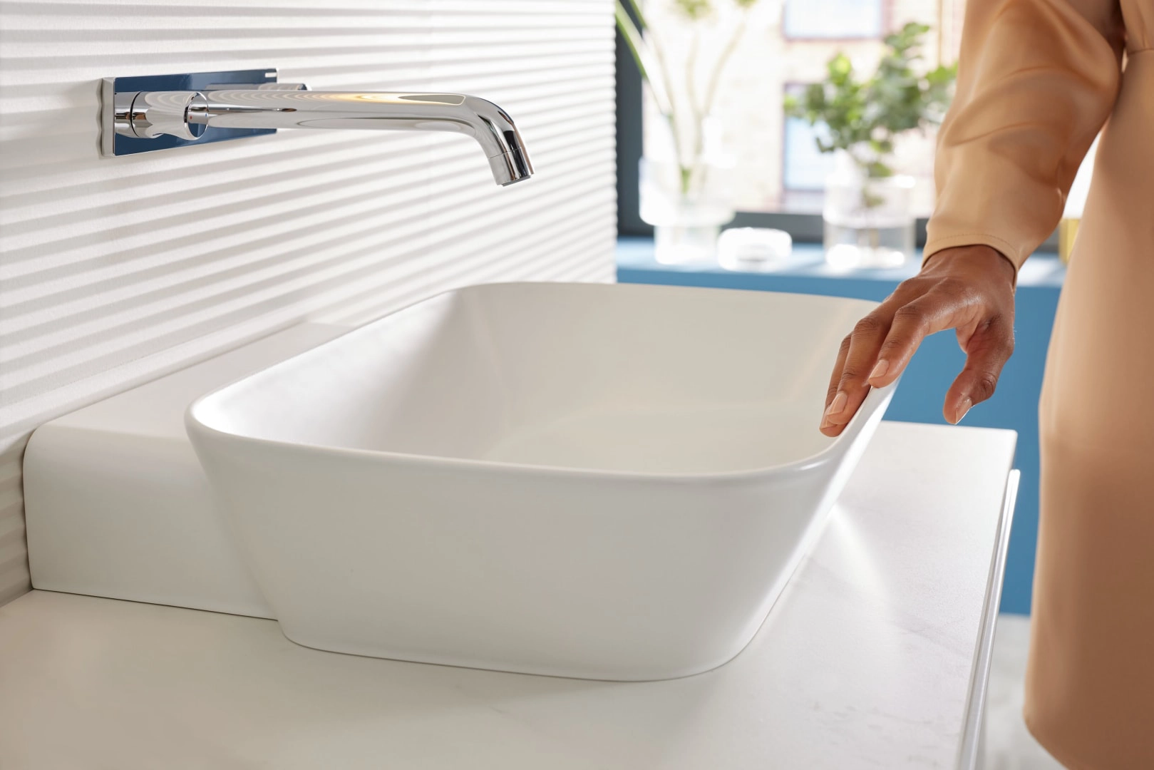 Aufsatzwaschtisch in Schalenform „One“ mit horizontalem Ablauf, rechteckig 50 × 42,5 cm in weiß alpin Aufsatzwaschtisch in Schalenform „One“ mit horizontalem Ablauf, rechteckig 50 × 42,5 cm in weiß alpin