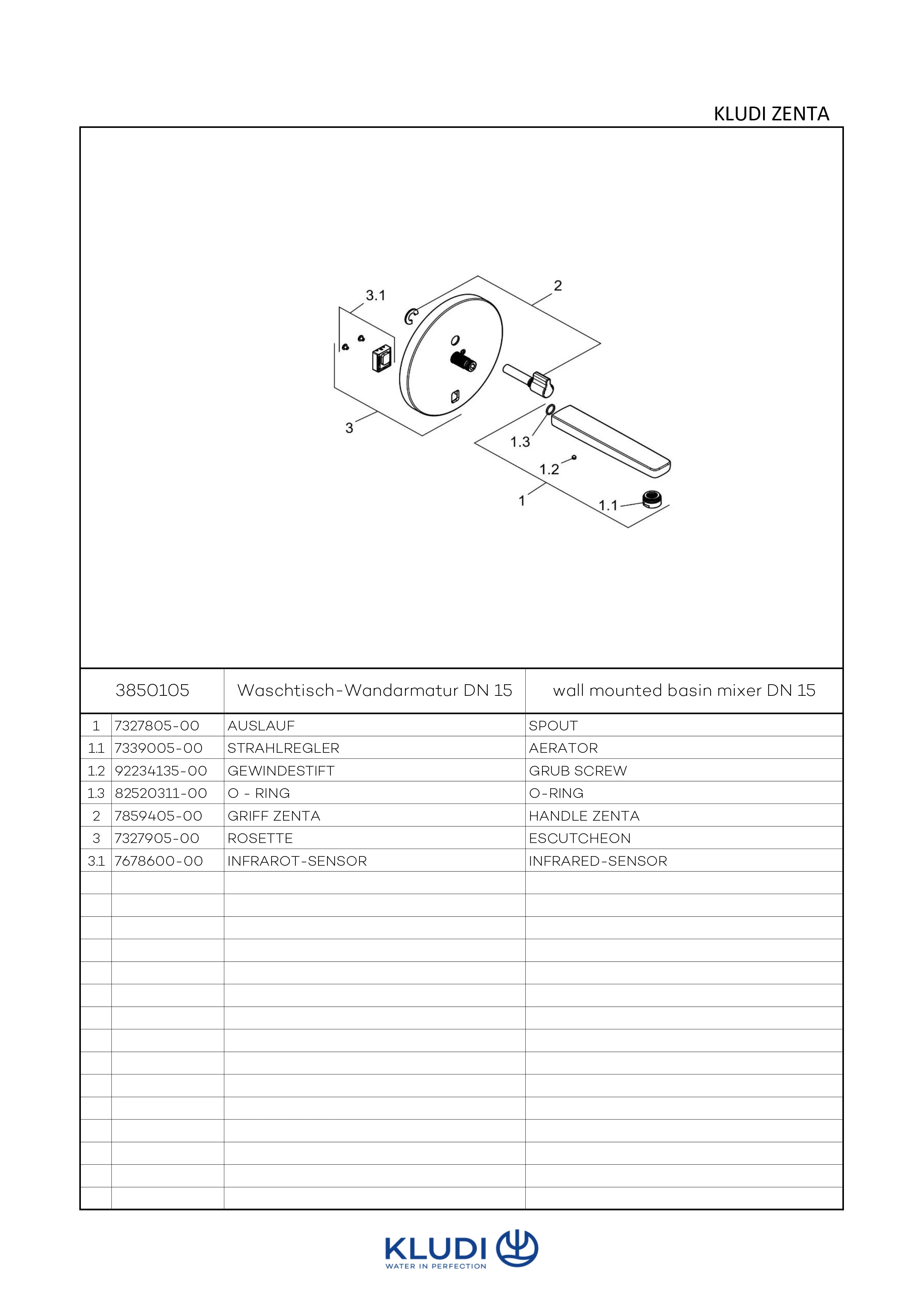 ZENTA-E UP-Wandarmatur, Rund mit Mischhebel, 190mm Auslauf chrom