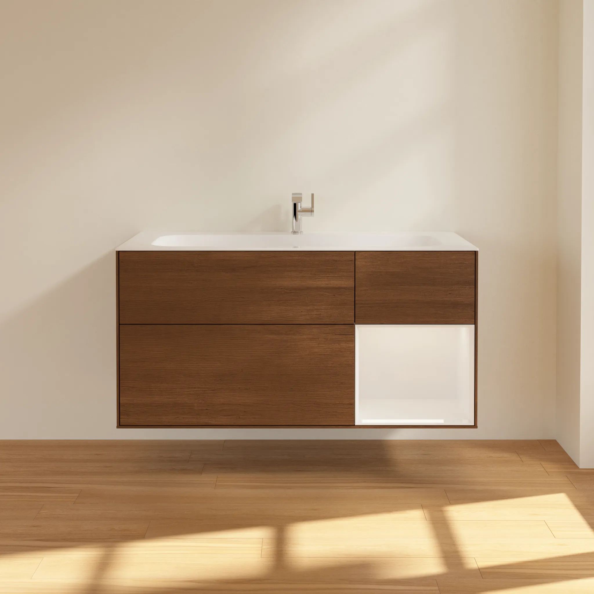 Villeroy & Boch Waschtischunterschrank „Finion“ für Schrankwaschtisch 1196 × 591 × 498 mm Walnut Veneer, für Becken mittig Villeroy & Boch Waschtischunterschrank „Finion“ für Schrankwaschtisch 1196 × 591 × 498 mm Walnut Veneer, für Becken mittig