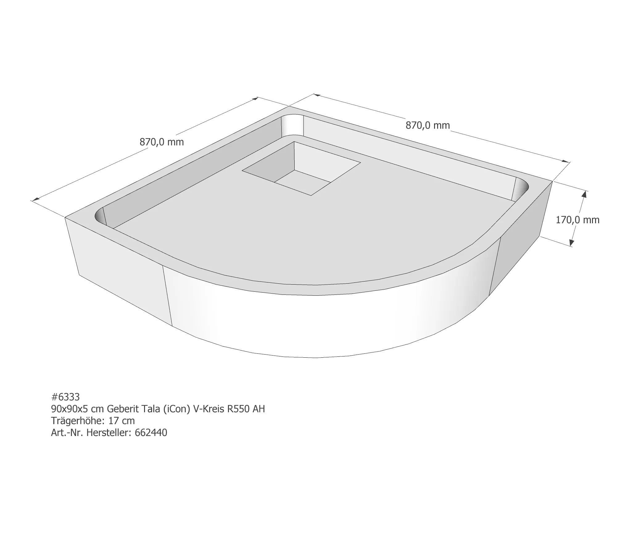 Duschwannenträger für Geberit Tala (iCon T50) 90 × 90 × 5 cm Duschwannenträger für Geberit Tala (iCon T50) 90 × 90 × 5 cm