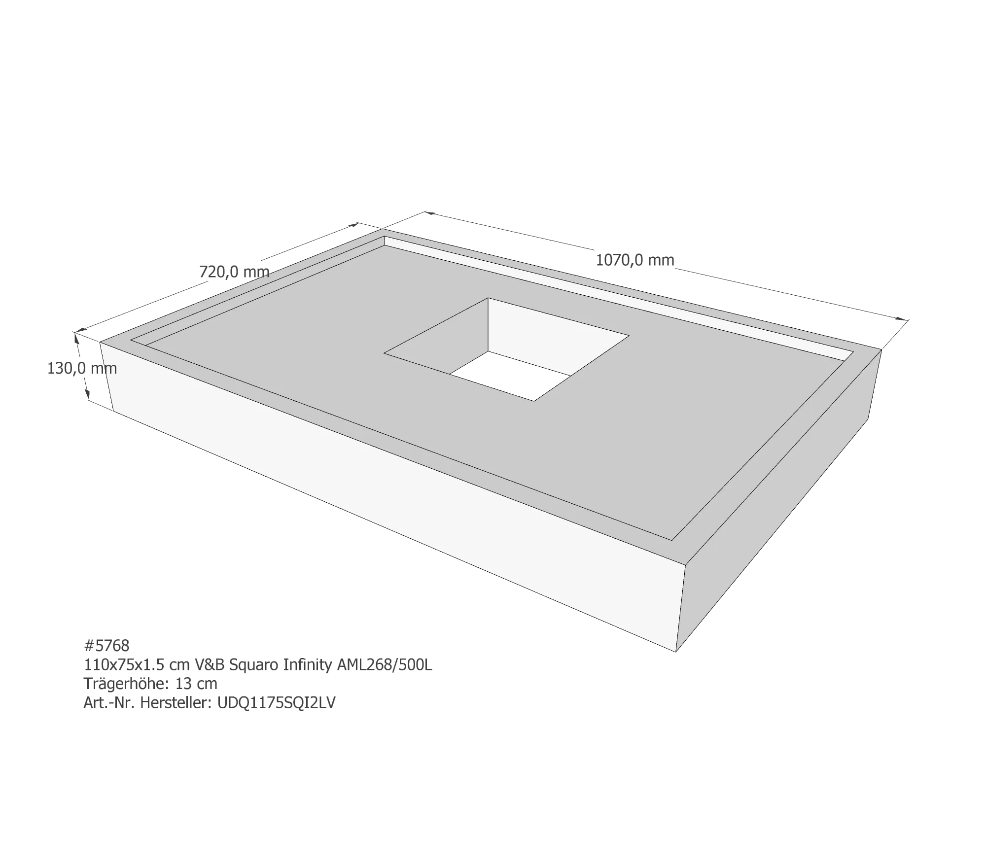 Duschwannenträger für Villeroy & Boch Squaro Infinity 110 × 75 × 1,5 cm Breite: 75 cm / Länge: 110 cm
