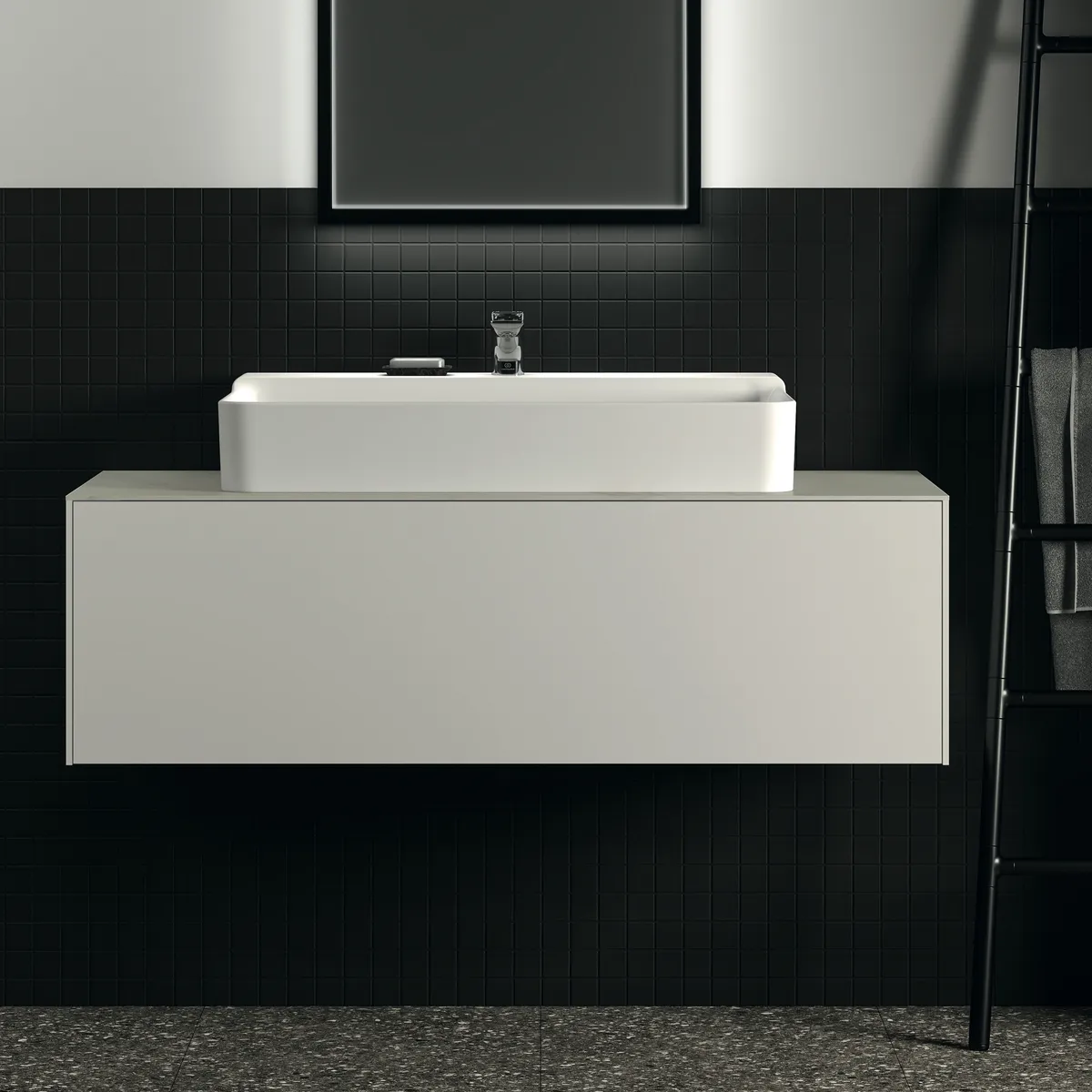 Waschtischplatte Conca, aus Keramik, 1202x505x6mm, Marmor Noir Desir