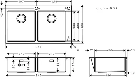 Einbauspüle 370x370 S712-F765 Einbauspüle 370x370 S712-F765