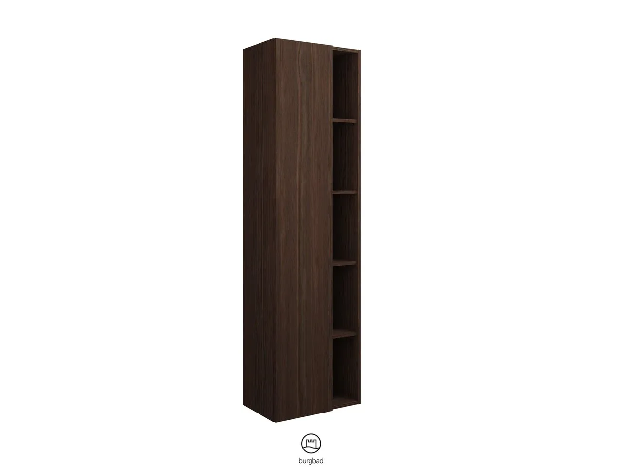 Hochschrank, 1 Tür, wird durch Überstand geöffnet;4 Glaseinlegeböden;1 Regal mit 4 Einlegeböden;1 Mittelseite, Tiefe: 320 mm, Breite: 500 mm, Höhe: 1760 mm
