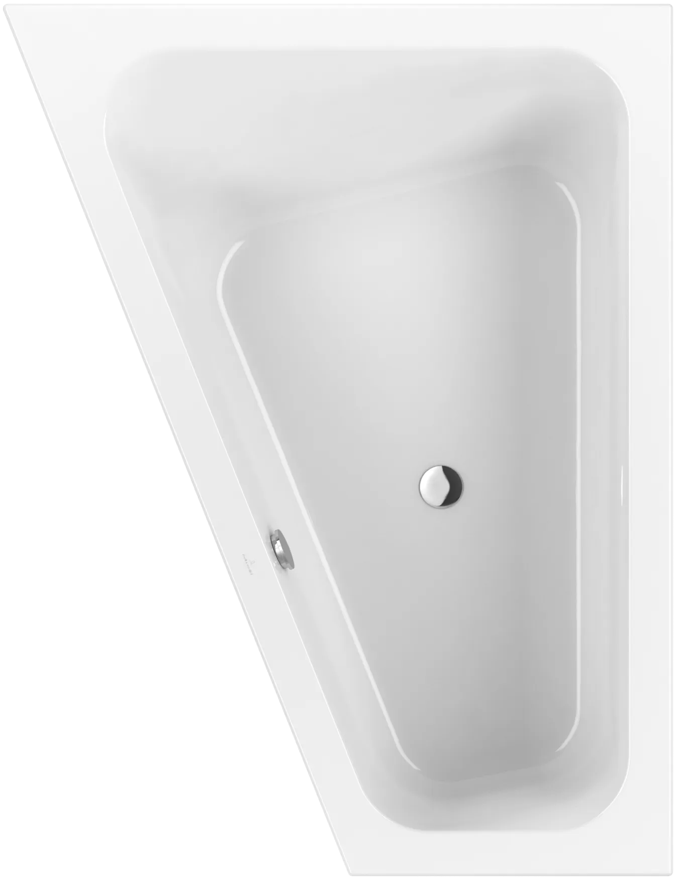 Villeroy & Boch Badewanne mit eckiger Innenform und umlaufenden Wannenrand „Loop & Friends“ trapez 175 × 135 cm, links, Mittelablauf in Weiß Alpin