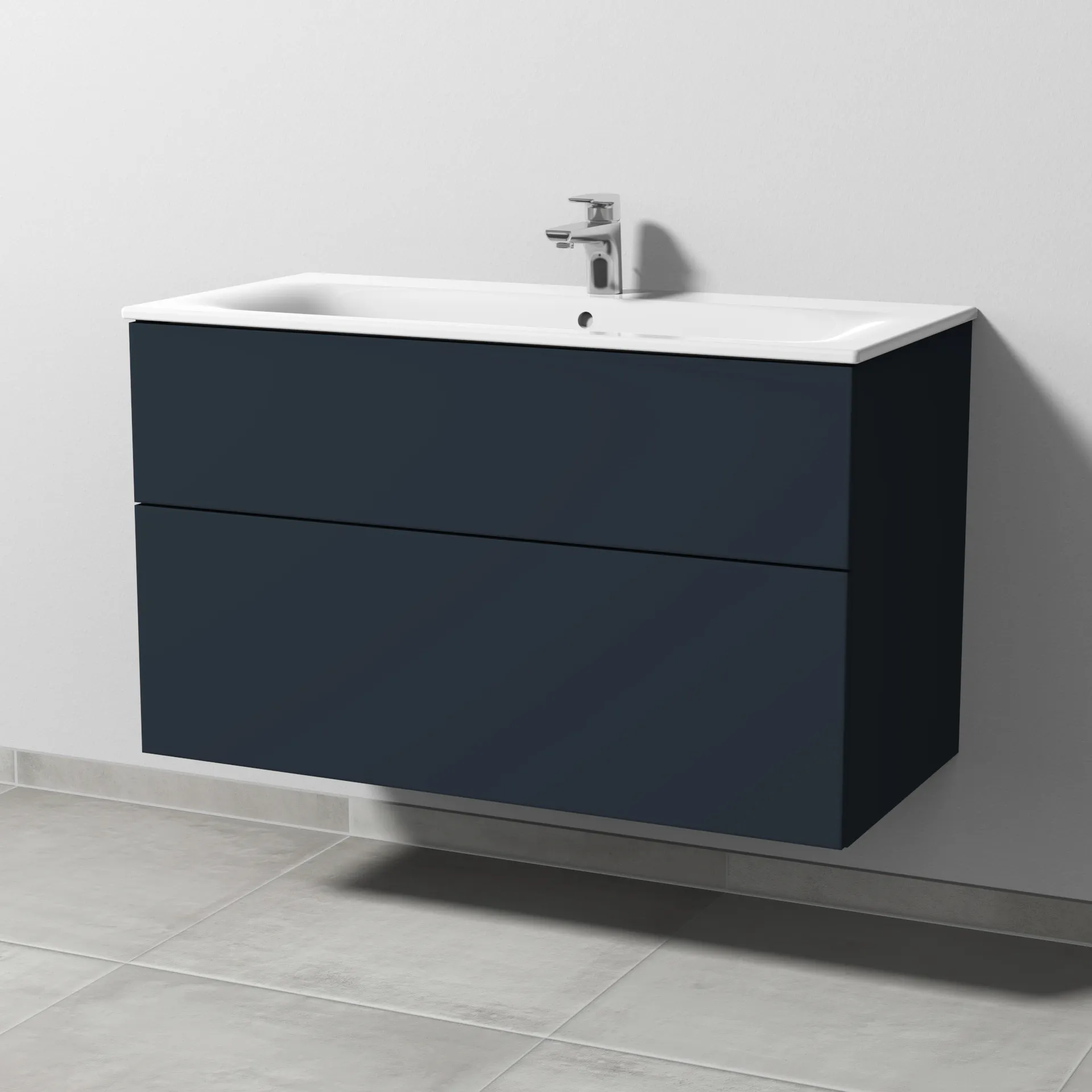 Sanipa Waschtischunterschrank „3way“ passend zu Keramik-Waschtische Renova Plan Slim von Geberit 985 × 582 × 472 mm in Marine (matt)