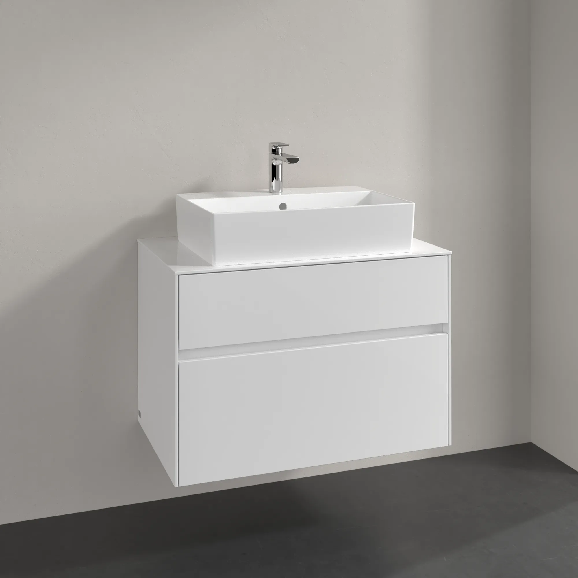 Villeroy & Boch Waschbeckenunterschrank Collaro C12400, Eckig Glossy White, 800x548x500mm, 39kg, mit Absenkautomatik und integrierten Griffen Villeroy & Boch Waschbeckenunterschrank Collaro C12400, Eckig Glossy White, 800x548x500mm, 39kg, mit Absenkautomatik und integrierten Griffen