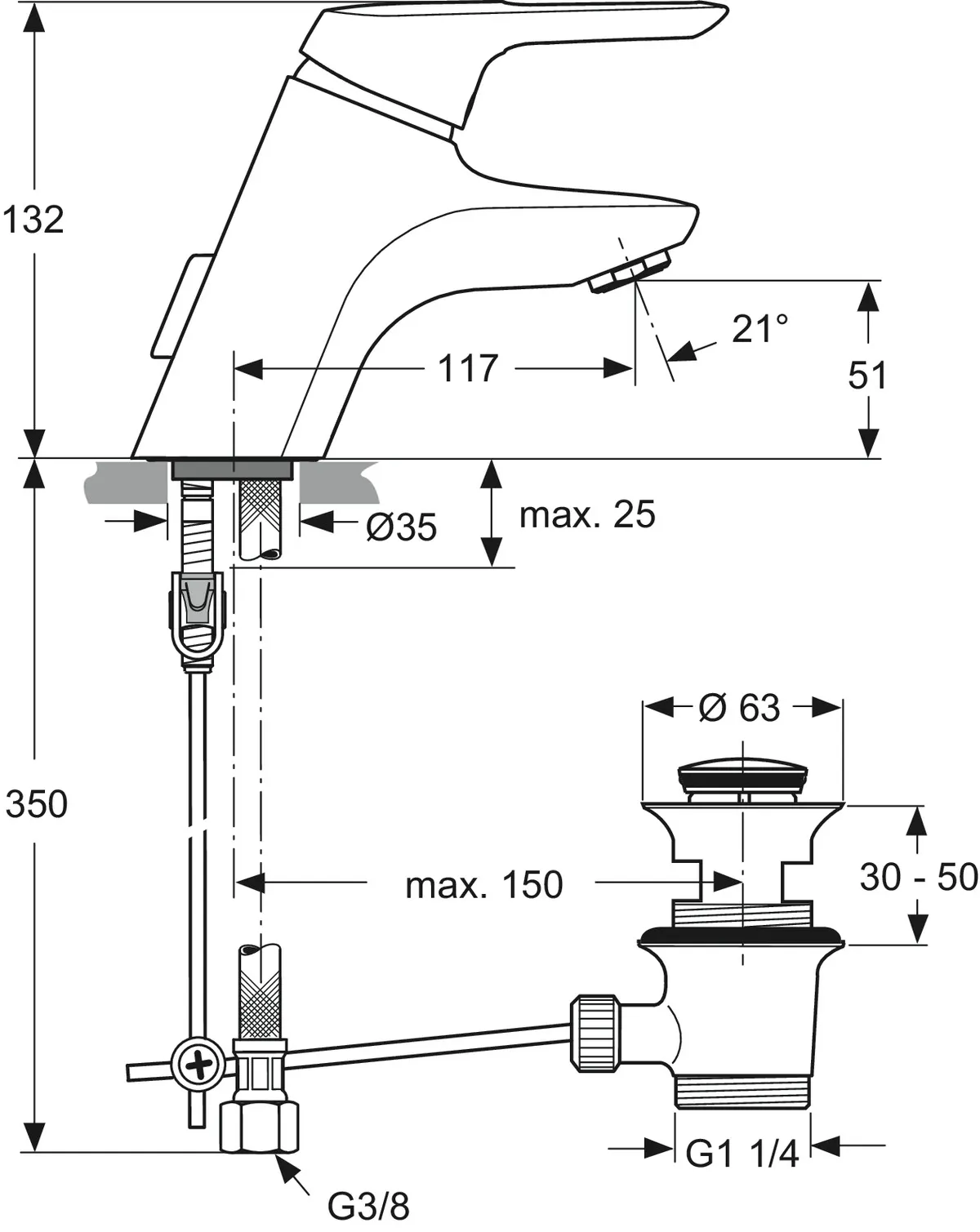 Waschtischarmatur Ceramix Blue, Piccolo, mit Ablaufgarnitur, Ausladung 117mm, Chrom Waschtischarmatur Ceramix Blue, Piccolo, mit Ablaufgarnitur, Ausladung 117mm, Chrom