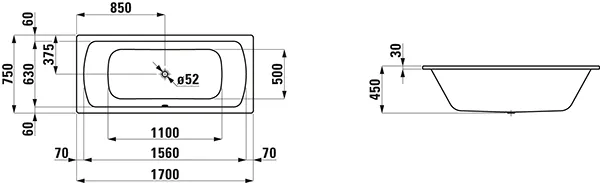 Einbau-Badewanne PRO 750x1700x450 aus Stahl inklusive Schallschutz weiß Einbau-Badewanne PRO 750x1700x450 aus Stahl inklusive Schallschutz weiß