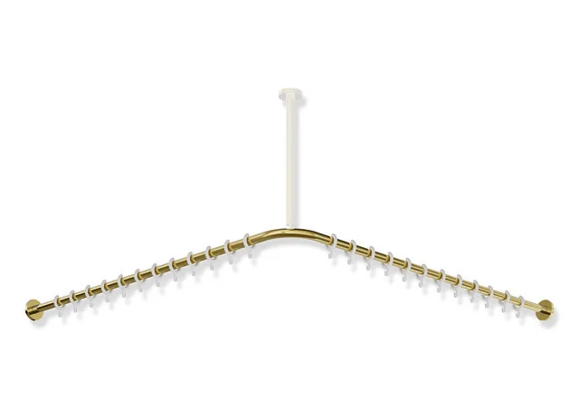 HEWI Vorhangstange System 900, Edelstahl PVD Gold glänzend, Achsmaß 1187 x 1187 mm, 24 Ringe aus POM, kürzbar