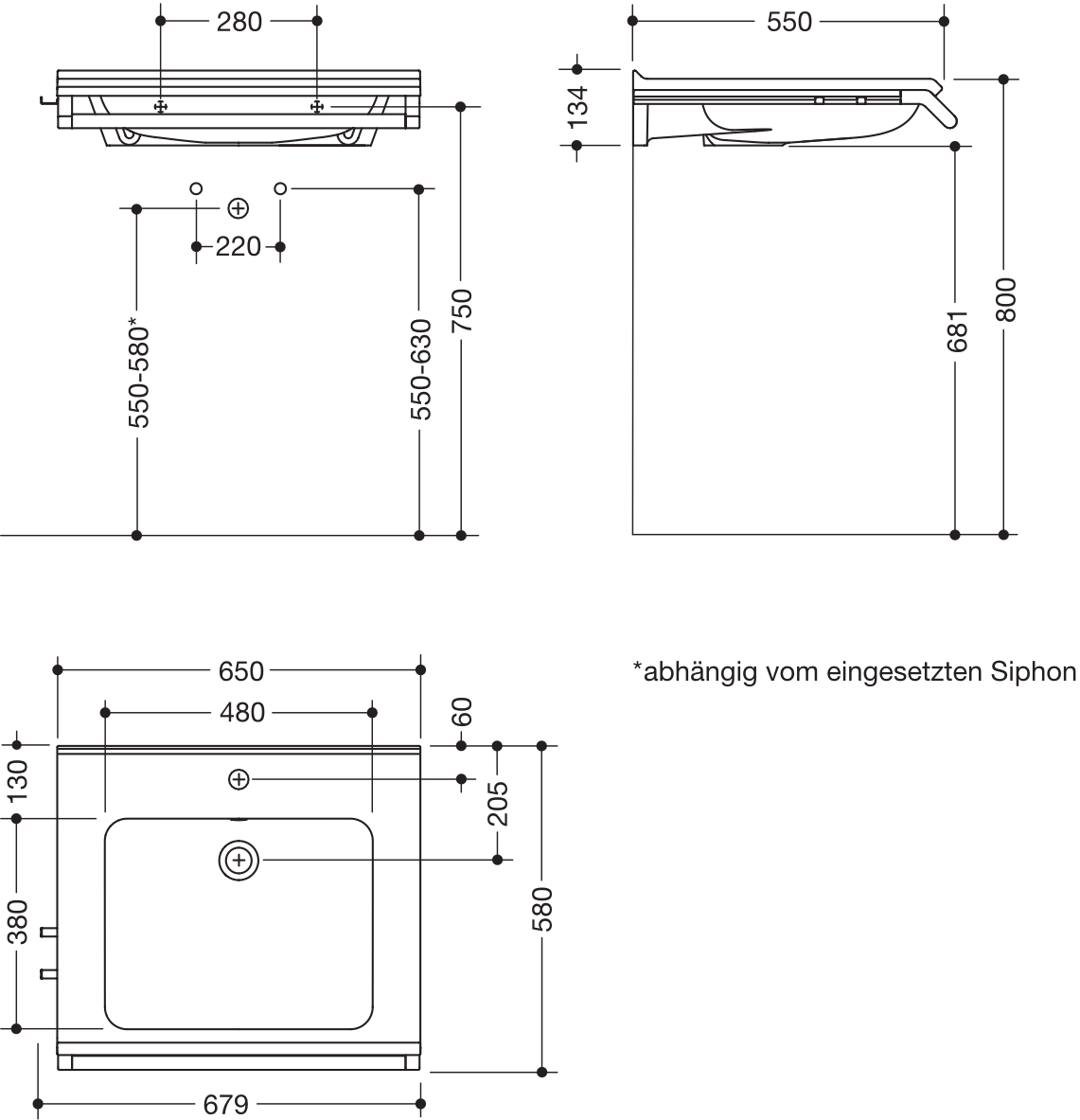 Wandwaschtisch 67,9 × 58 × 14 cm in Schwarz tiefmatt