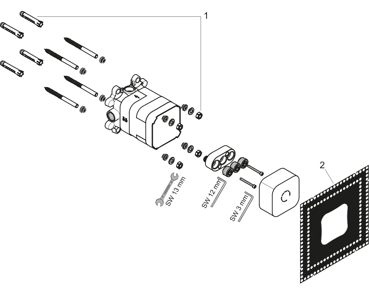 Grundset für Kopfbrause 2-jet mit Brausearm Axor