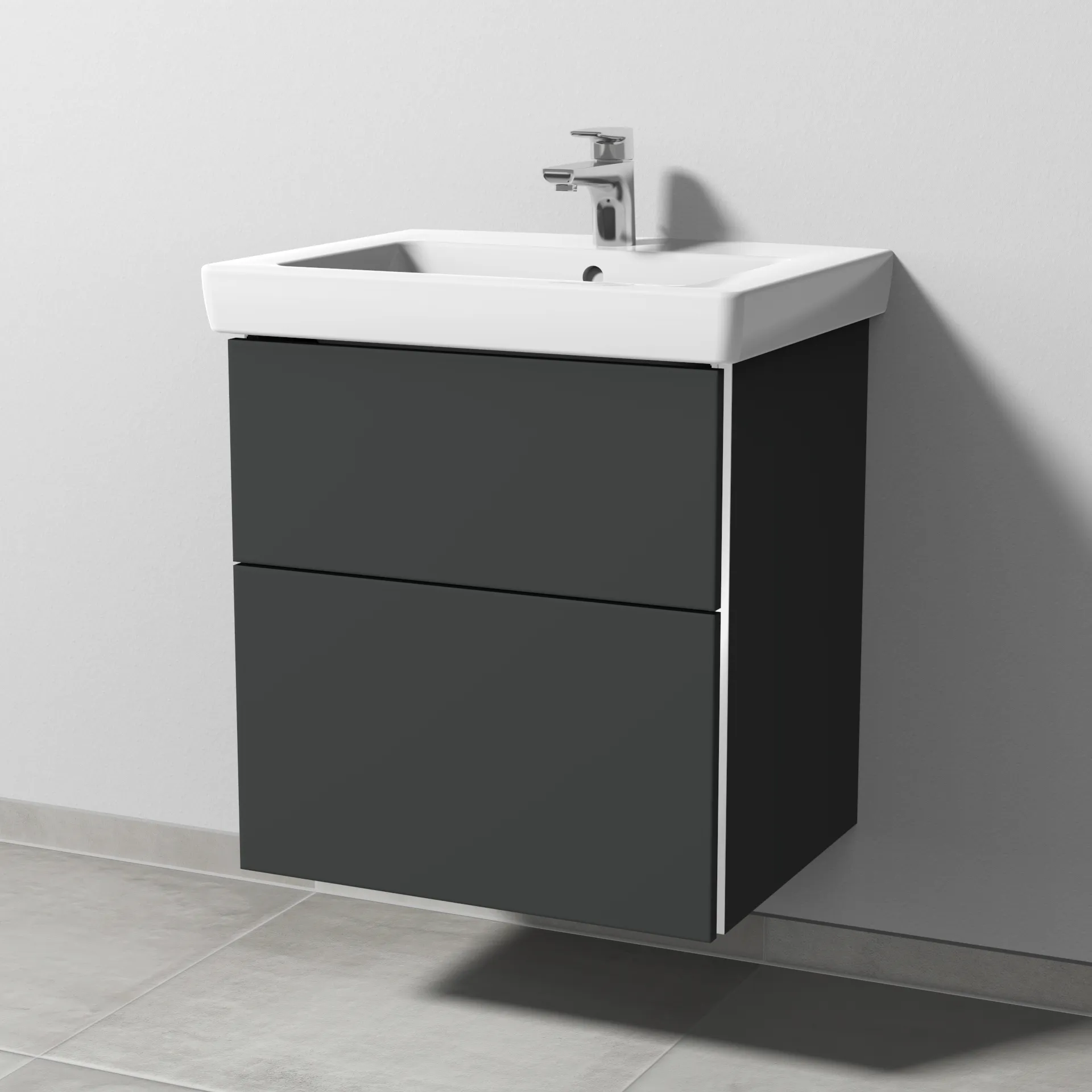 Sanipa Waschtischunterschrank „3way“ passend zu Keramik-Waschtische Subway 2.0 von Villeroy & Boch 550 × 593 × 447 mm in Graphit (matt), Becken mittig