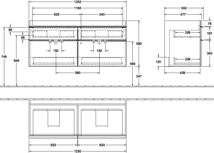Villeroy & Boch Waschtischunterschrank „Venticello“ für Schrank-Doppelwaschtisch 125,3 × 59 × 50,2 × 50,2 cm in Cashmere Grey, mittig