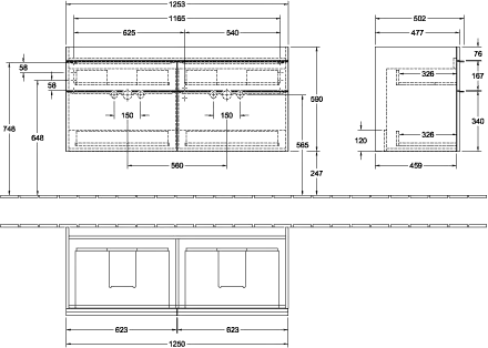 Villeroy & Boch Waschtischunterschrank „Venticello“ für Schrank-Doppelwaschtisch 125,3 × 59 × 50,2 × 50,2 cm Weiß Matt, mittig