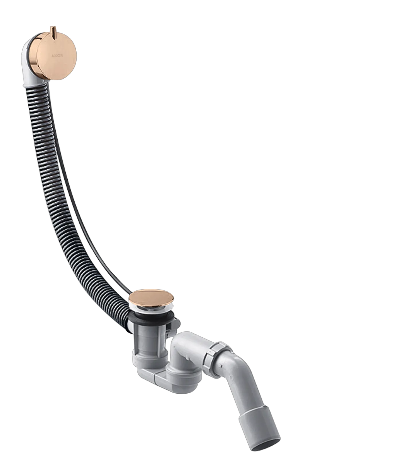 Hansgrohe AXOR Ablauf- und Überlaufgarnitur Flexaplus S Komplettset PRG Normalwannen, Polished Red Gold, PE-Verschraubung G 1 1/2 x 40/50 mm, Stauwasserhöhe 50 mm, Bowdenzuglänge 520 mm