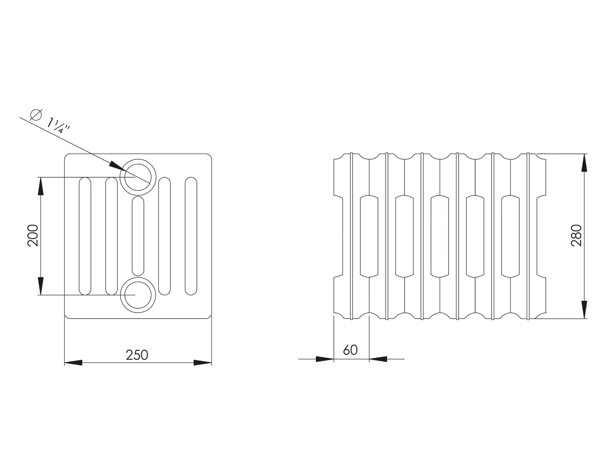 ASW Gussradiator 14 Glieder Nabenabstand 200 mm „Berlin“ 84 × 28 × 25 cm