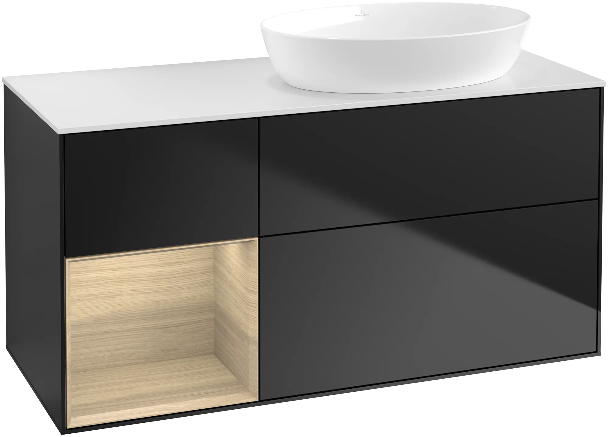 Villeroy & Boch Finion Waschbeckenunterschrank GA4 1200x603x501mm Black Matt Lacquer / Oak Veneer / Glass White Matt