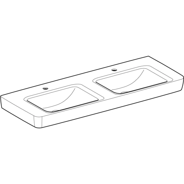 Wandwaschtisch „Renova Plan“, rechteckig, Hahnlochposition links und rechts 130 × 48 cm in weiß alpin