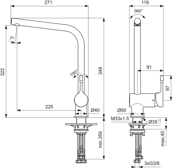 Küchenarmatur Ceralook, Niederdruck, mit hohem Auslauf, Ausladung 225mm, Chrom Küchenarmatur Ceralook, Niederdruck, mit hohem Auslauf, Ausladung 225mm, Chrom