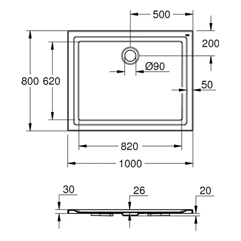 Grohe Acryl-Duschwanne Universal 800 x 1000 mm in alpinweiß Grohe Acryl-Duschwanne Universal 800 x 1000 mm in alpinweiß