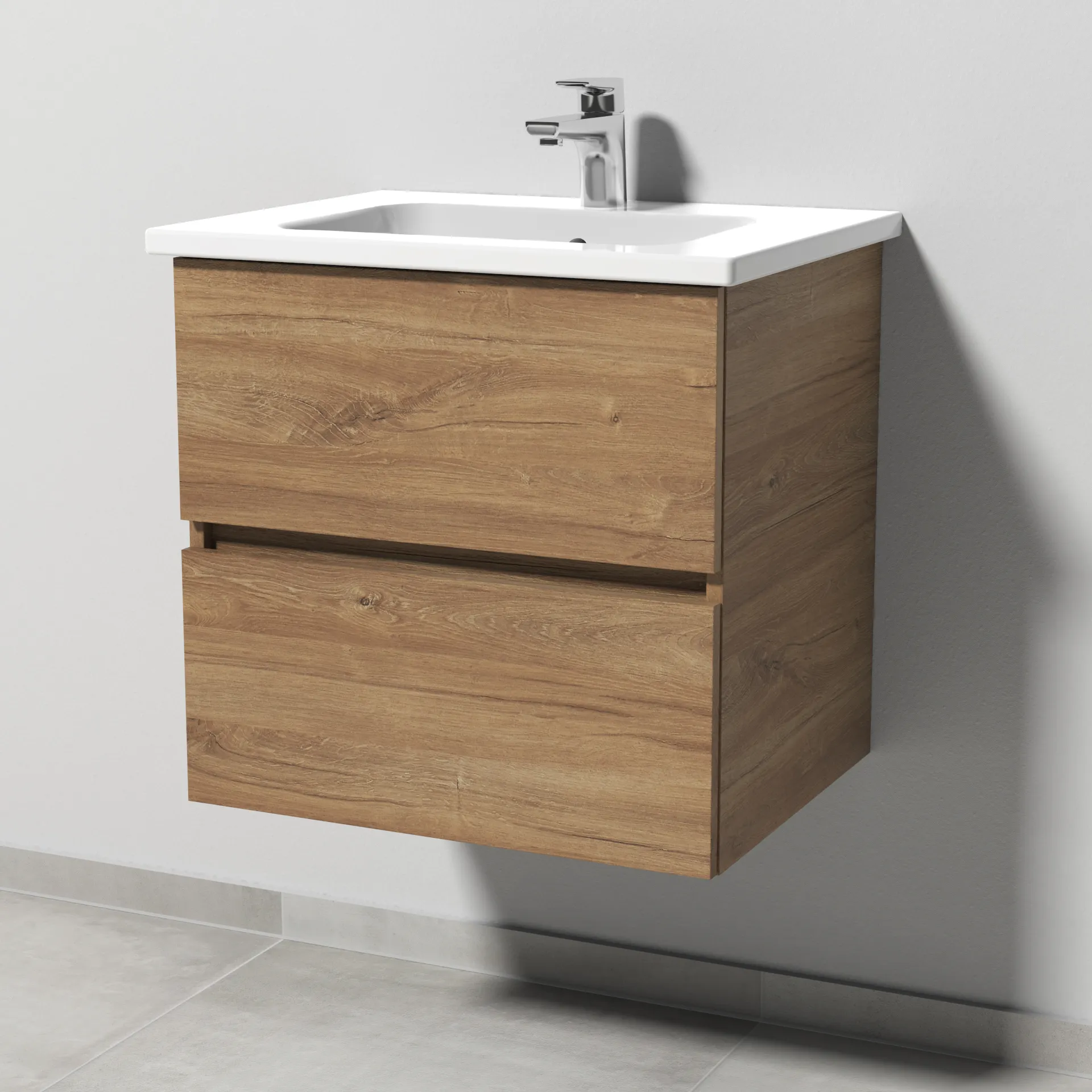 Sanipa Keramik-Waschtisch-Waschtischunterschrank mit Waschtischunterschrank „Solo One“ 560 × 555 × 450 mm in Eiche Kansas